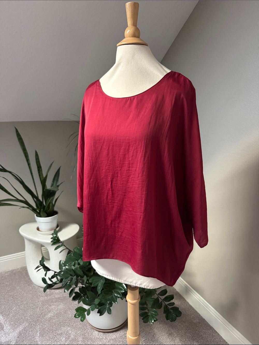 ee:some deep raspberry red silky flow batwing blouse oversized small NWT